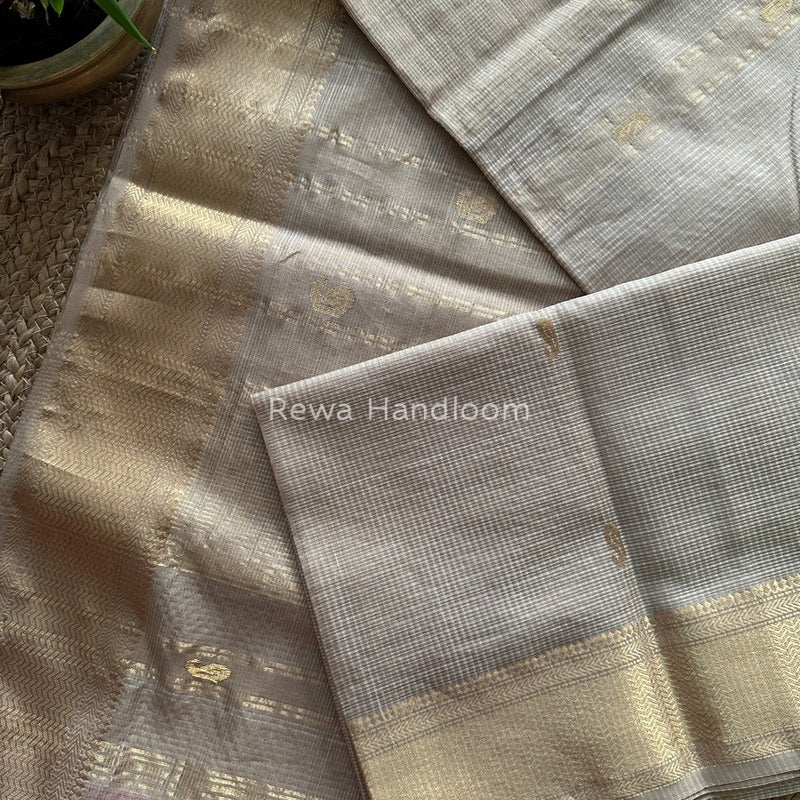 Maheshwari Beige Tissue Butti Saree TKB013