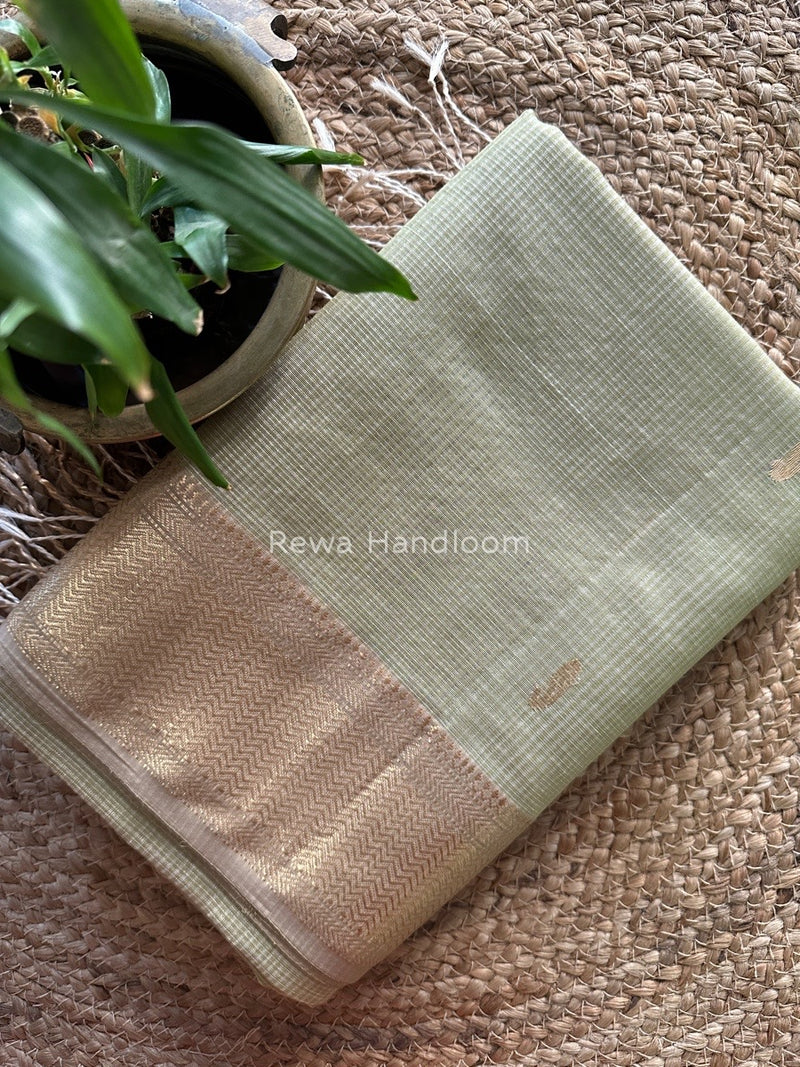 Maheshwari Light Pista Green Tissue Butti Saree TKB03
