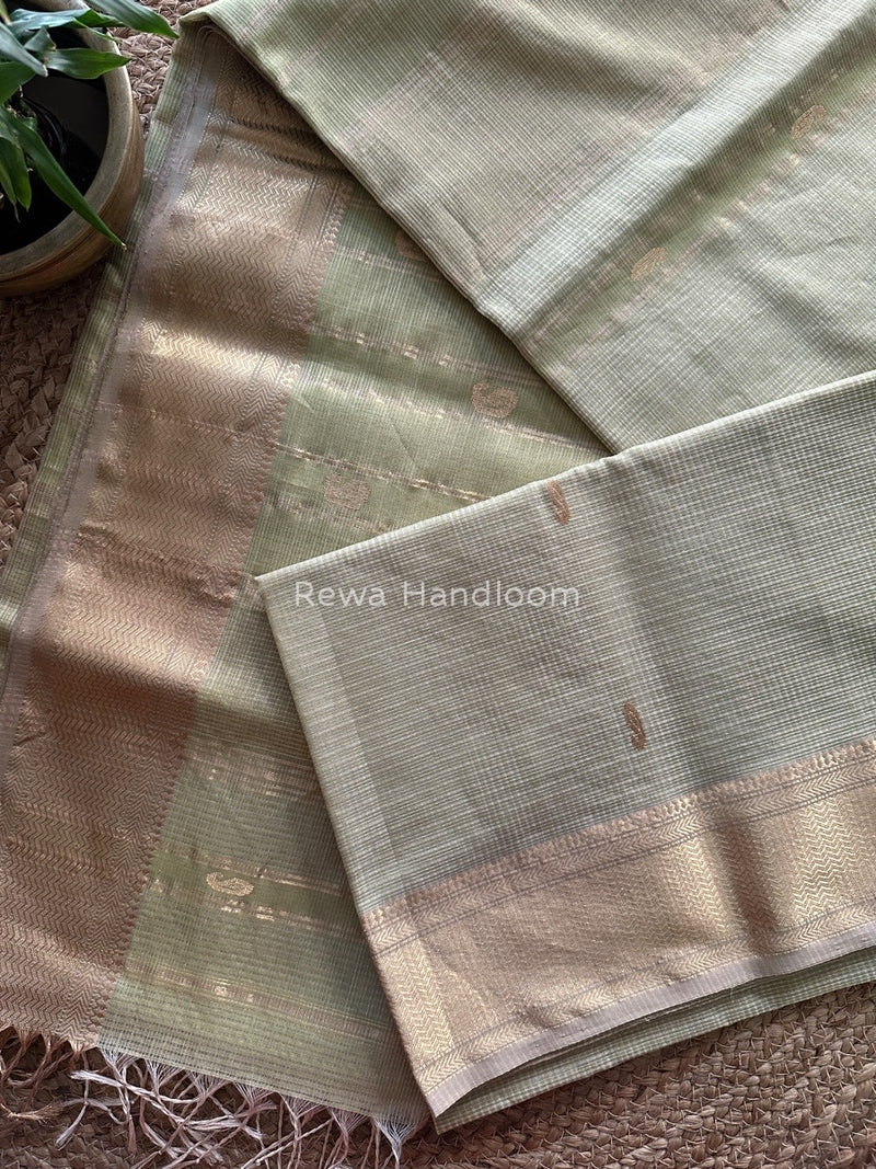 Maheshwari Light Pista Green Tissue Butti Saree TKB03