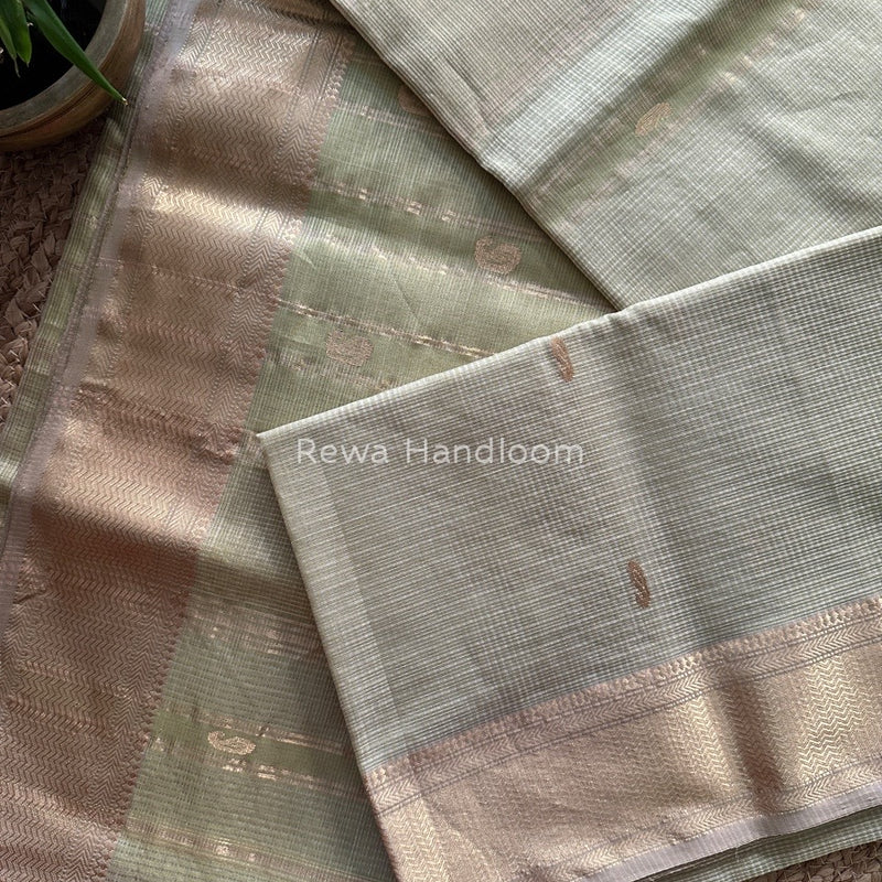 Maheshwari Light Pista Green Tissue Butti Saree TKB03