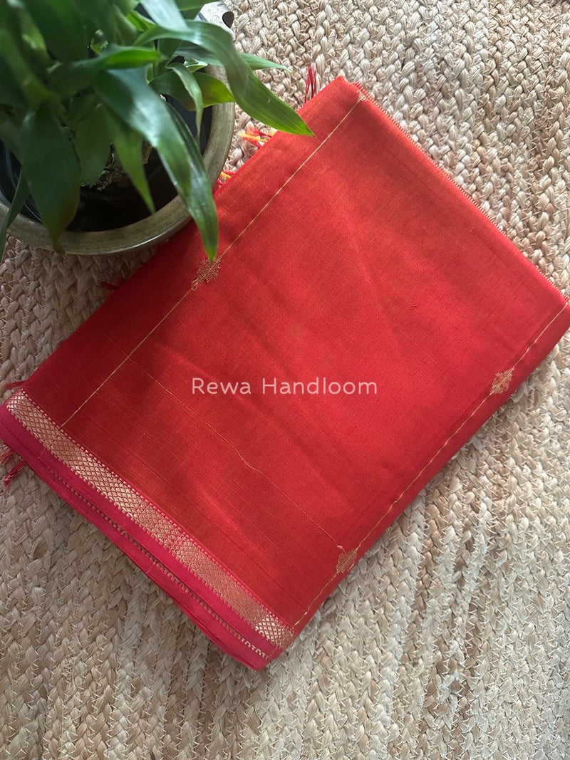 Rust Zari Butti Maheshwari Saree SBS051