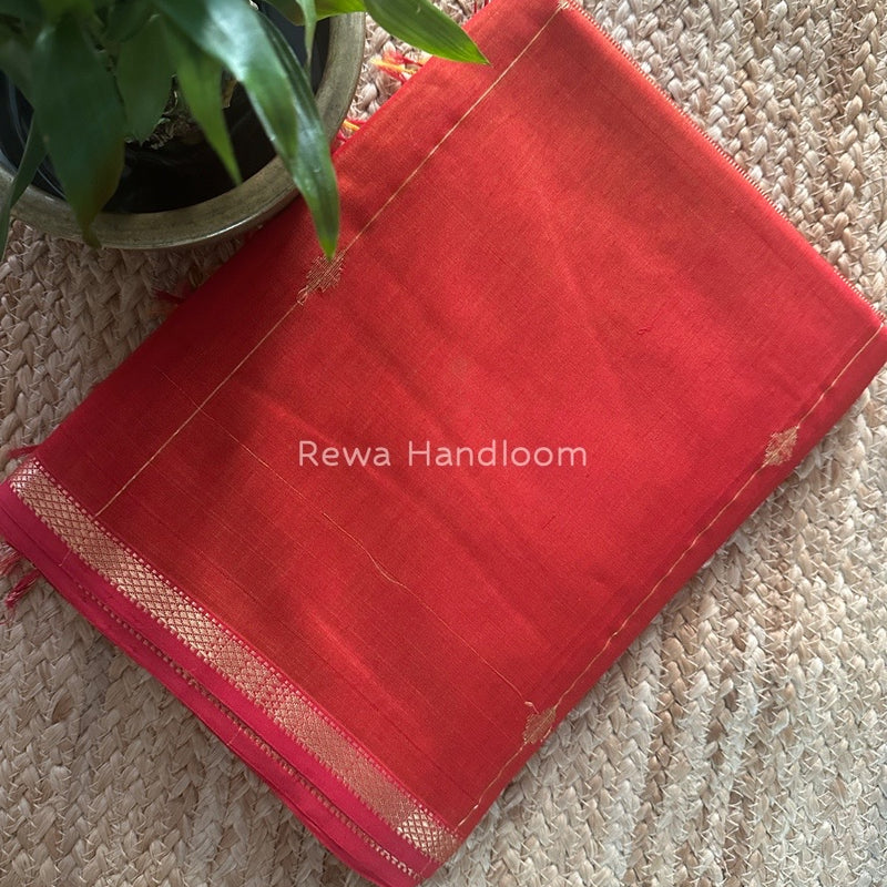 Rust Zari Butti Maheshwari Saree SBS051