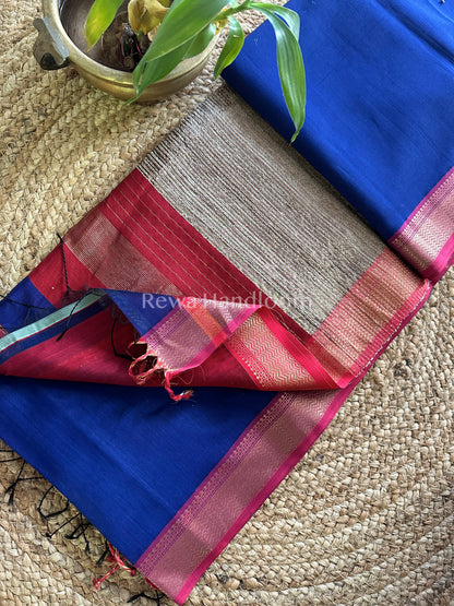 Maheshwari Royal Blue Rewa Border Saree