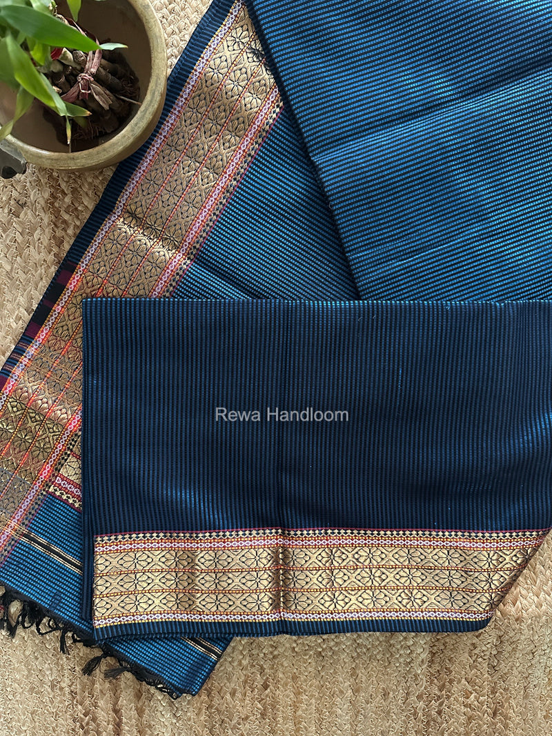 Maheshwari Blue Garbha Reshami Rich Pallu Silk Saree GRS021
