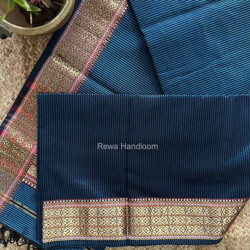 Maheshwari Blue Garbha Reshami Rich Pallu Silk Saree GRS021
