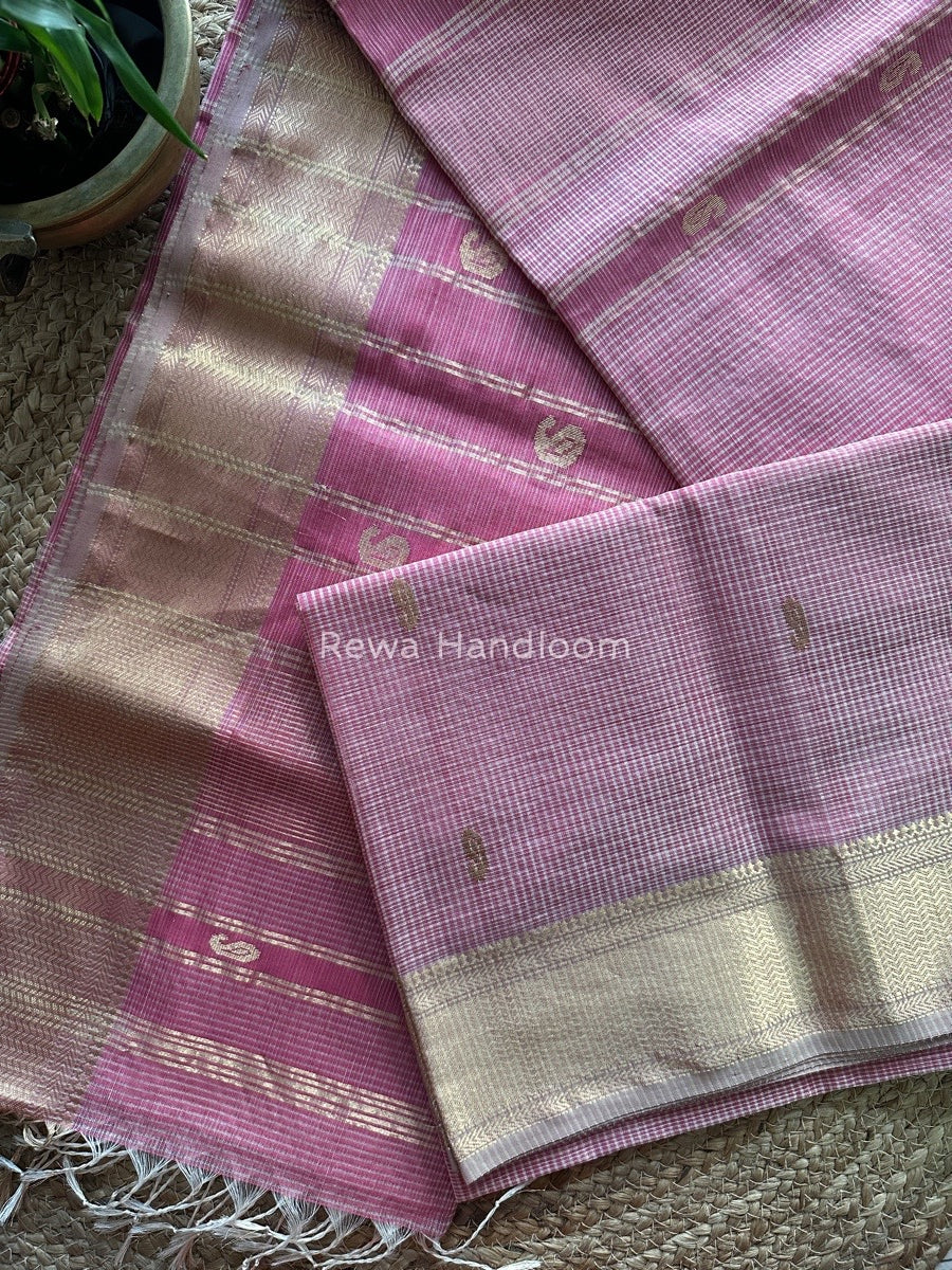 Maheshwari Pink Tissue Butti Saree TKB010