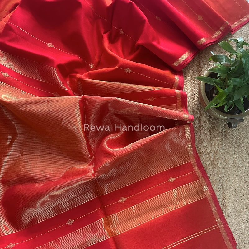 Rust Zari Butti Maheshwari Saree SBS051