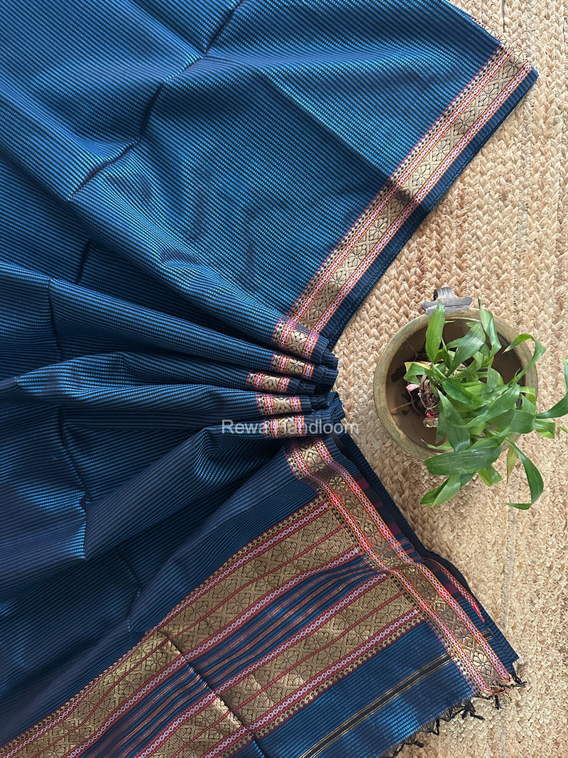 Maheshwari Blue Garbha Reshami Rich Pallu Silk Saree GRS021
