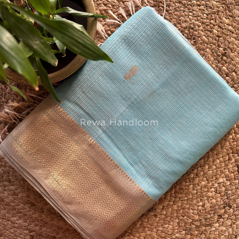 Maheshwari Sky blue Tissue Butti Saree TKB09