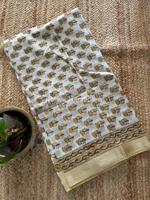 White-Brown Chanderi Maheshwari Border Suit CMBS08