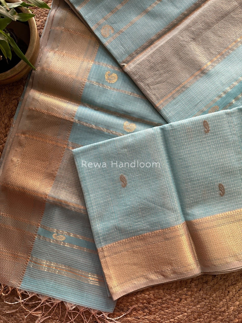 Maheshwari Sky blue Tissue Butti Saree TKB09