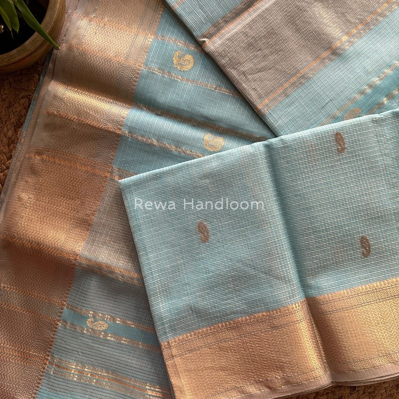 Maheshwari Sky blue Tissue Butti Saree TKB09