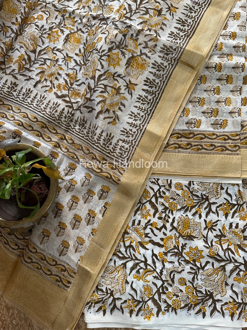White-Brown Chanderi Maheshwari Border Suit CMBS08