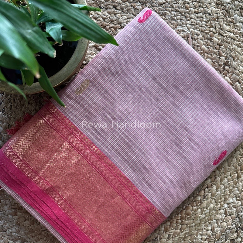 Maheshwari Baby Pink Tissue Butti Saree TKB08