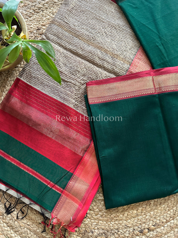 Maheshwari Green Rewa Border Saree 