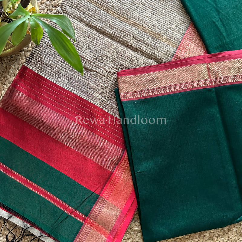 Maheshwari Green Rewa Border Saree 