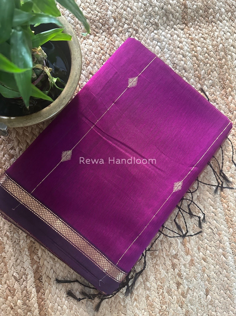 Dark Purple Zari Butti Maheshwari Saree SBS053