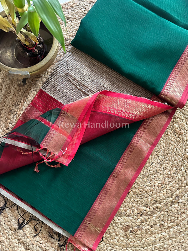 Maheshwari Green Rewa Border Saree 