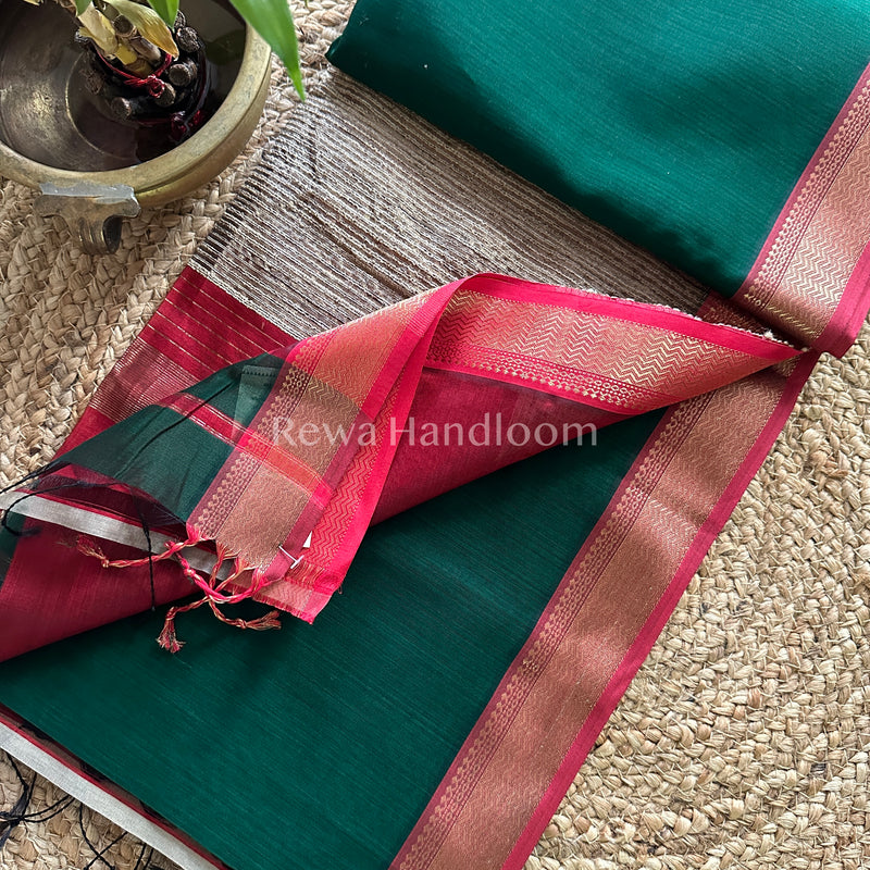 Maheshwari Green Rewa Border Saree 