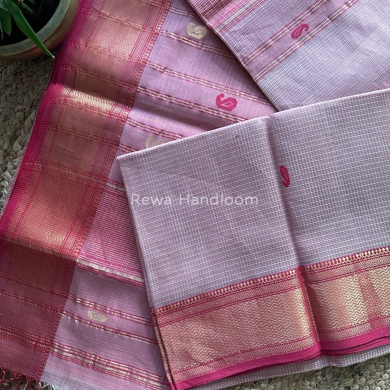 Maheshwari Baby Pink Tissue Butti Saree TKB08