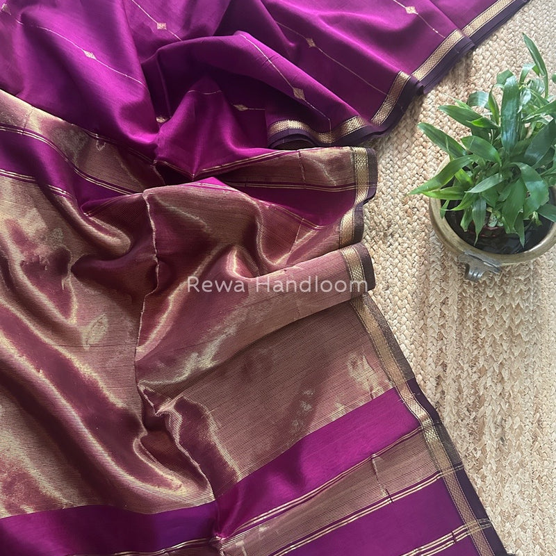 Dark Purple Zari Butti Maheshwari Saree SBS053