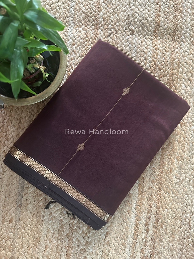 Dark Brown Zari Butti Maheshwari Saree SBS054