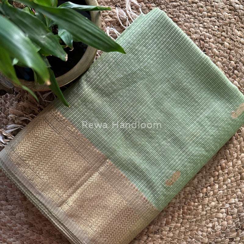 Maheshwari Light GreenTissue Butti Saree TKB06
