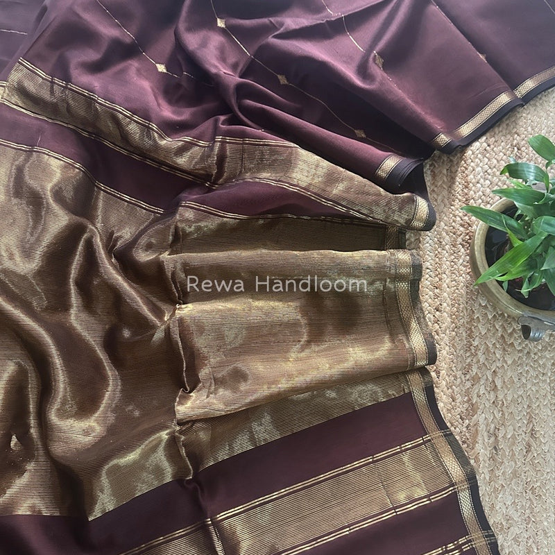 Dark Brown Zari Butti Maheshwari Saree SBS054