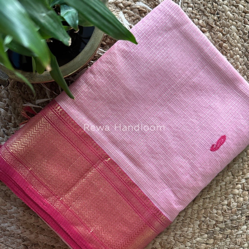 Maheshwari Baby Pink Tissue Butti Saree TKB04