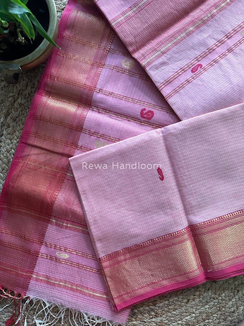 Maheshwari Baby Pink Tissue Butti Saree TKB04