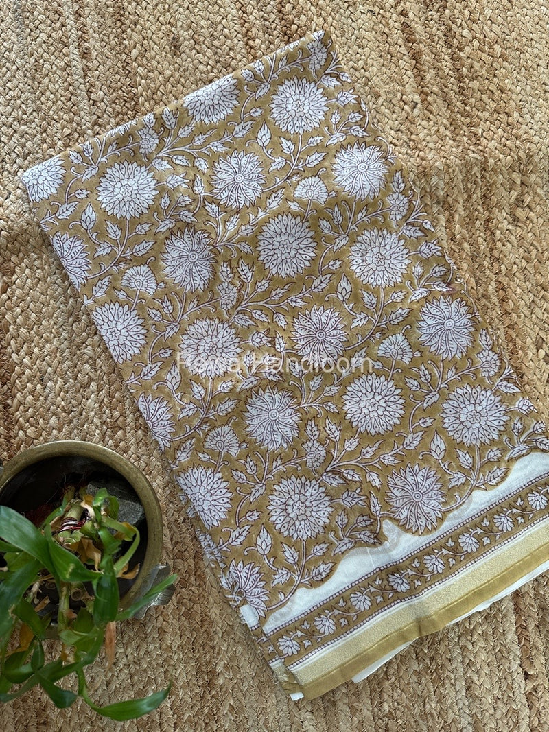 Brown-White Chanderi Printed Suit CBS028