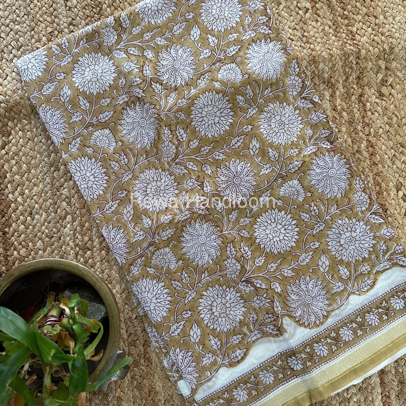 Brown-White Chanderi Printed Suit CBS028