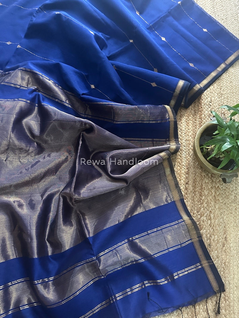 Blue Zari Butti Maheshwari Saree SBS055