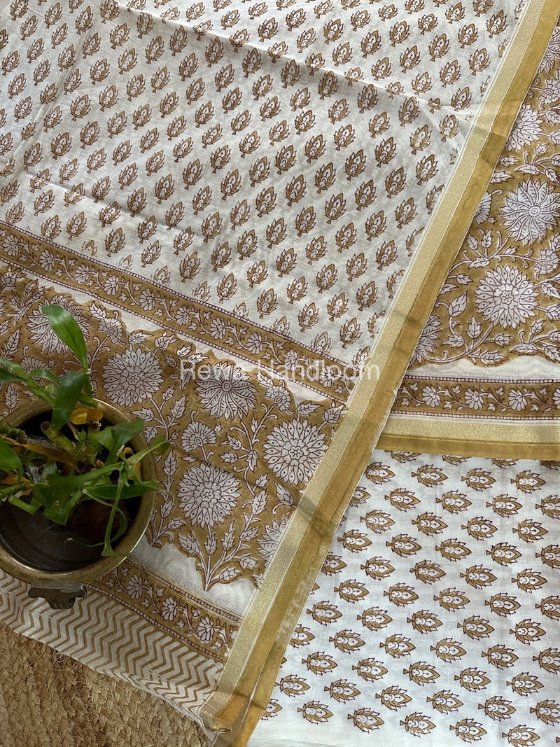 Brown-White Chanderi Printed Suit CBS028