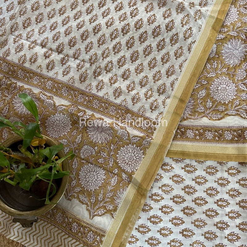 Brown-White Chanderi Printed Suit CBS028