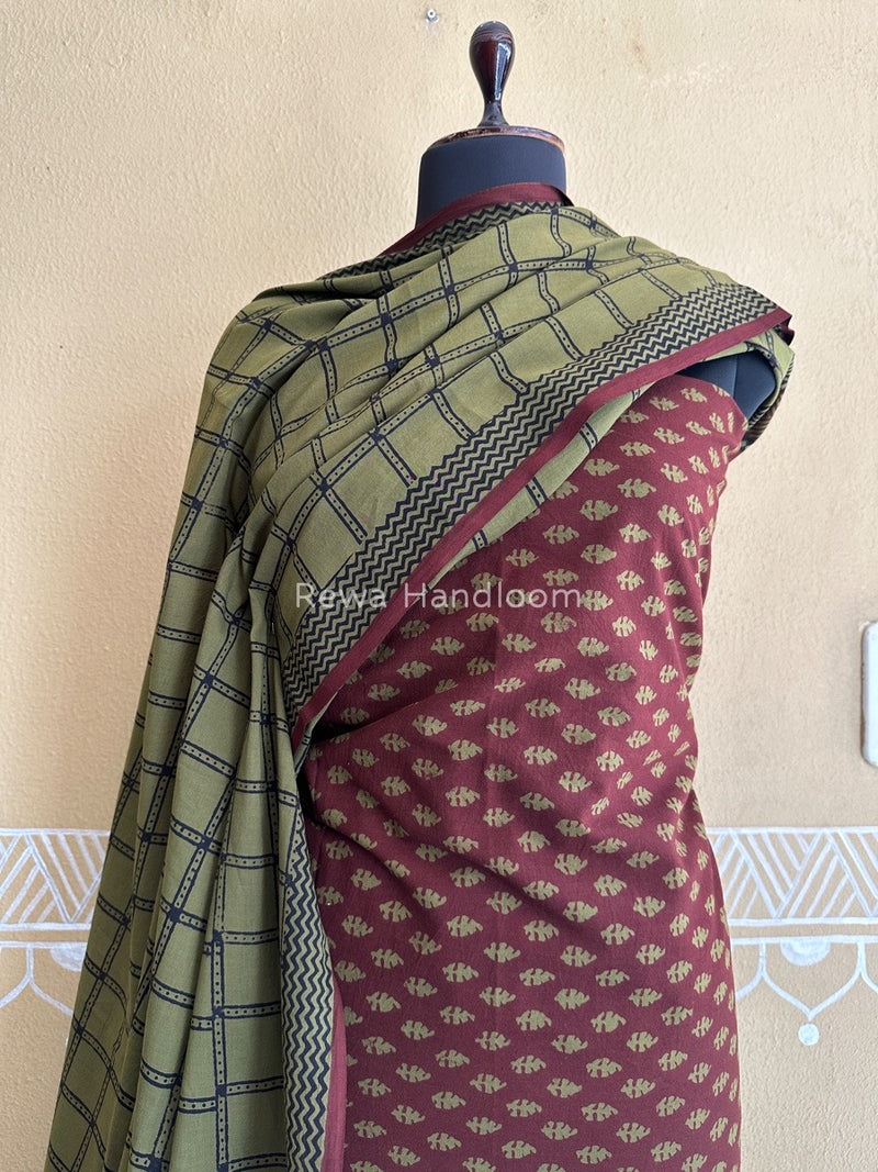 Dark Maroon Bagh Print Cotton Suit BCSP080