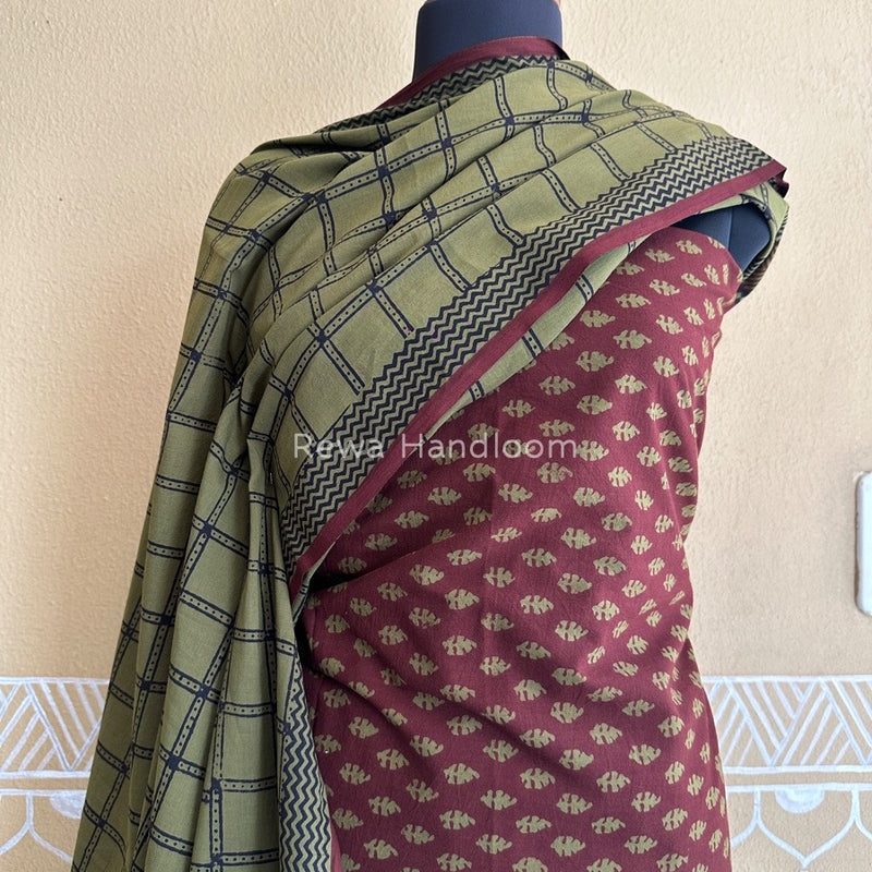 Dark Maroon Bagh Print Cotton Suit BCSP080
