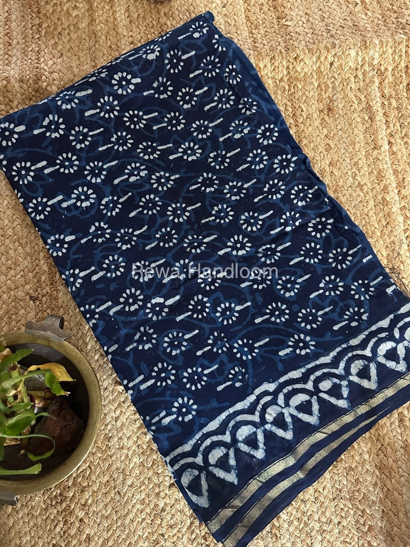 Navy Blue-White Chanderi Printed Suit CBS031
