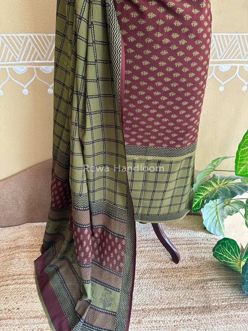 Dark Maroon Bagh Print Cotton Suit BCSP080