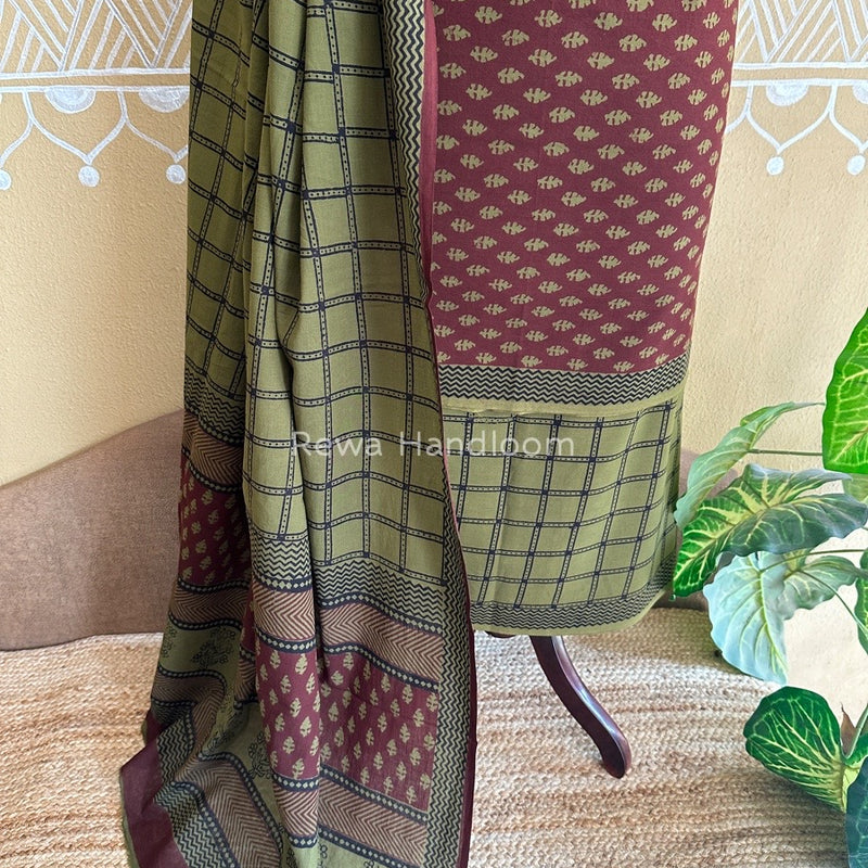 Dark Maroon Bagh Print Cotton Suit BCSP080