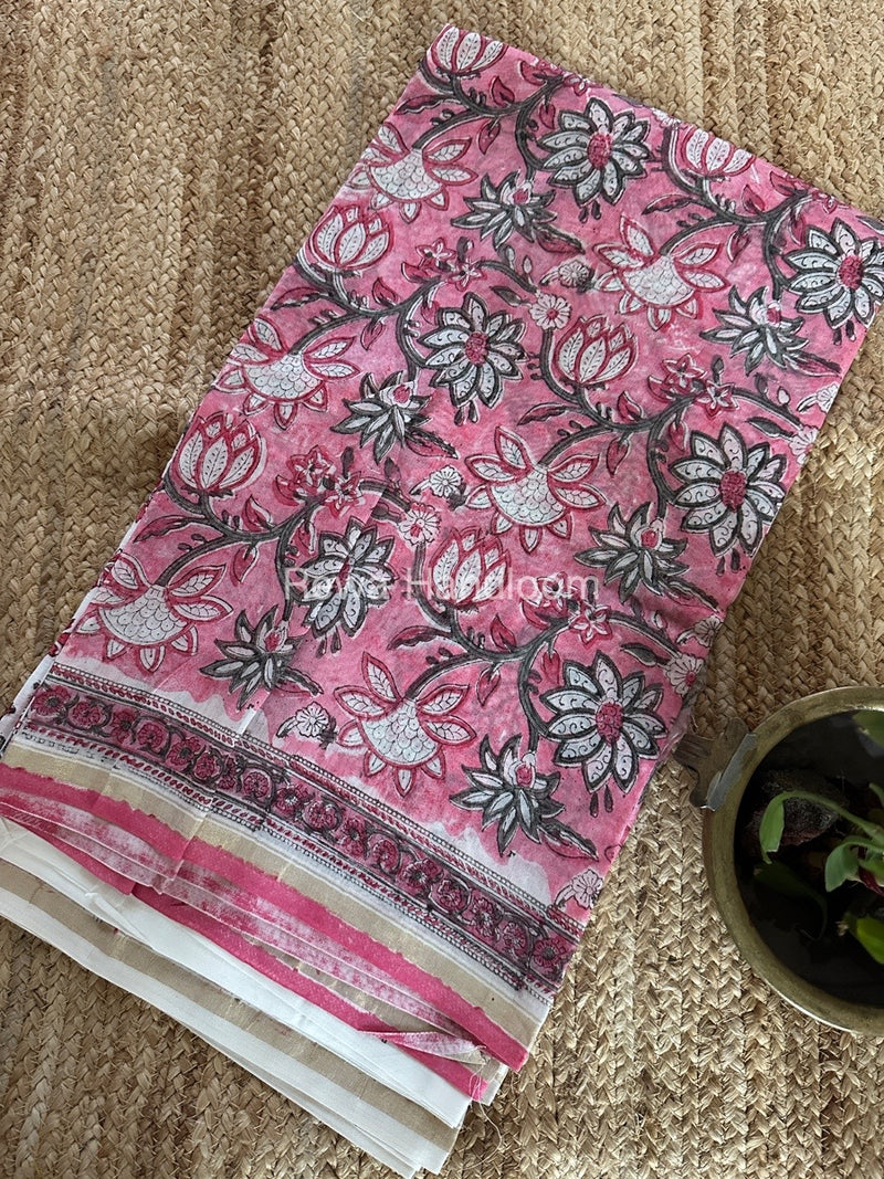 Pink-White Chanderi Printed Suit CBS030