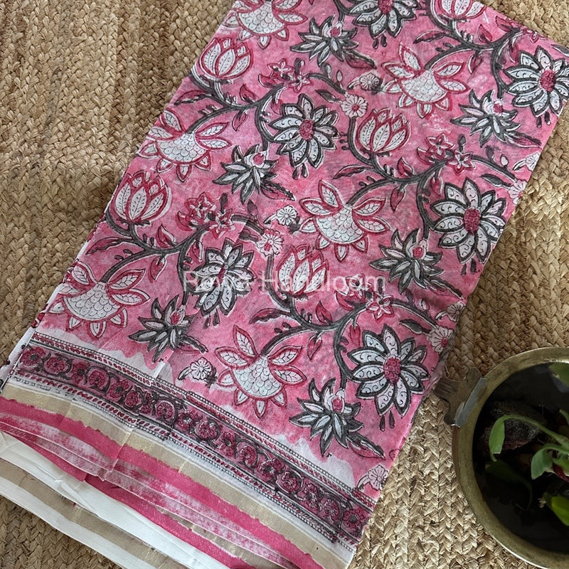 Pink-White Chanderi Printed Suit CBS030