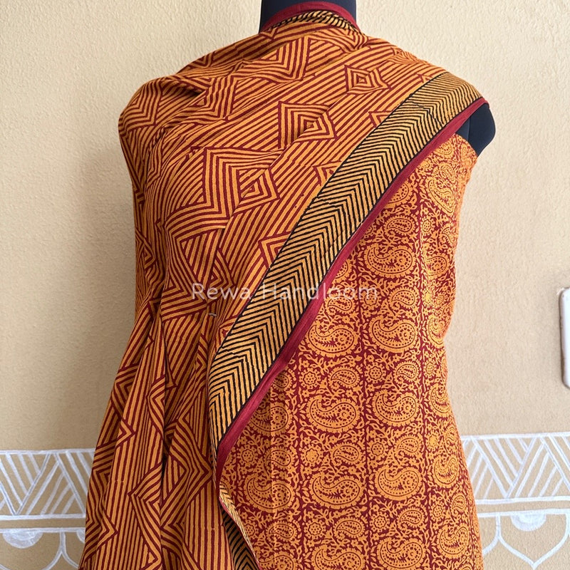 Mustard Yellow Bagh Print Cotton Suit BCSP079