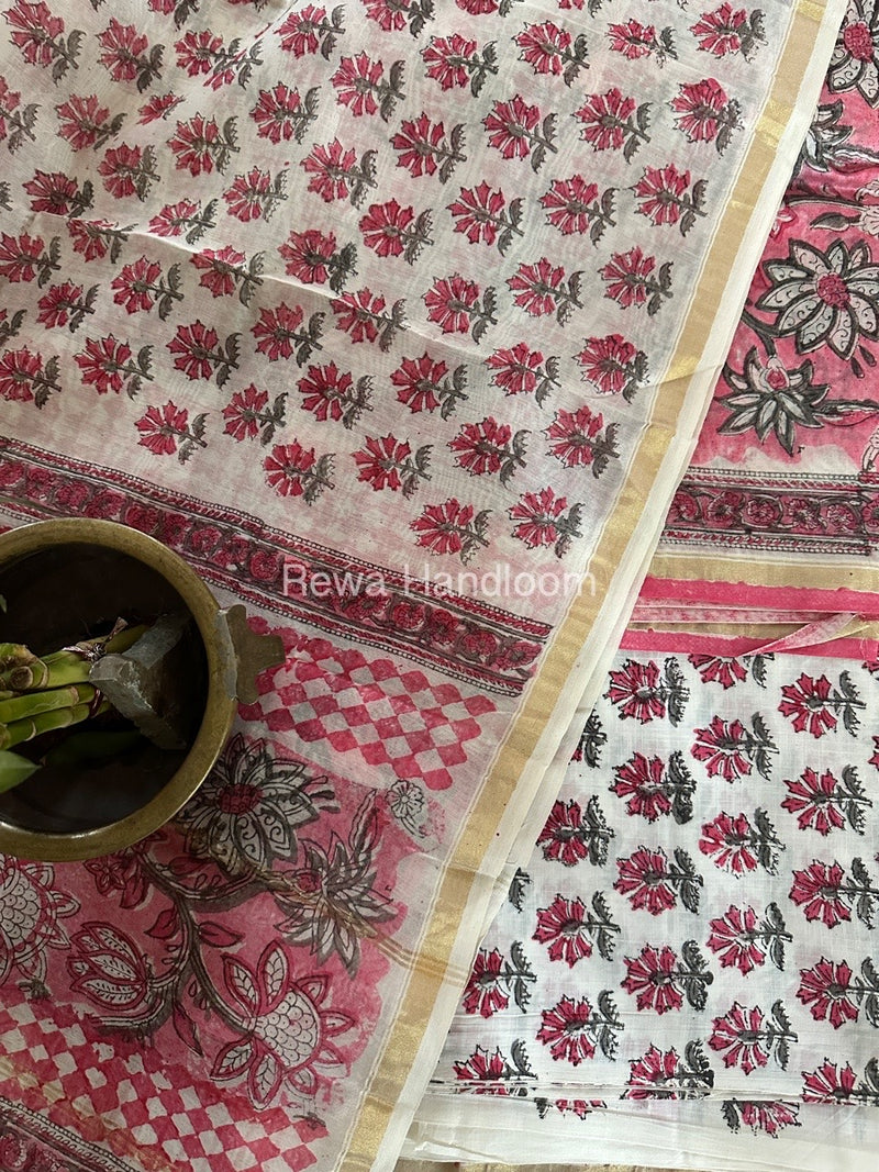 Pink-White Chanderi Printed Suit CBS030