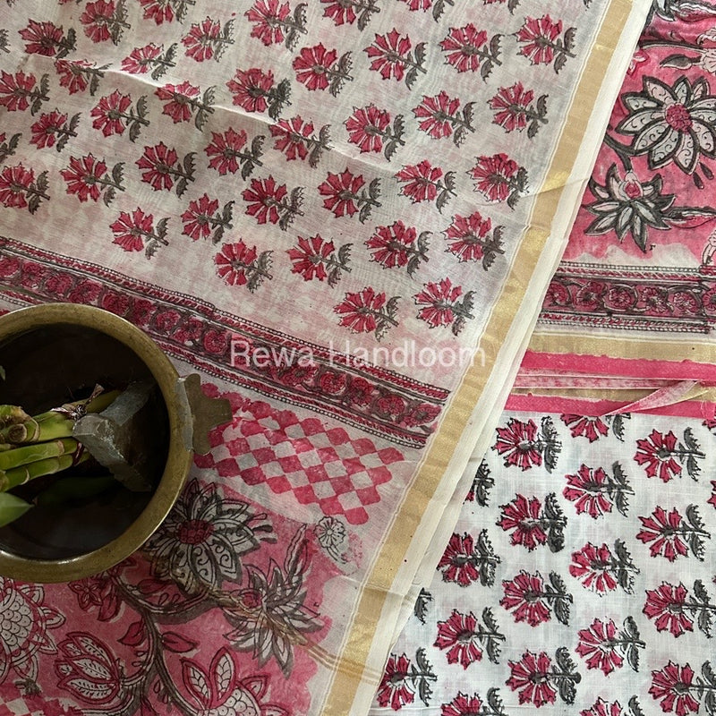 Pink-White Chanderi Printed Suit CBS030