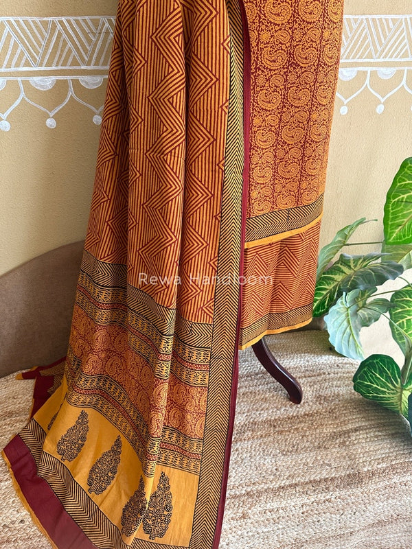 Mustard Yellow Bagh Print Cotton Suit BCSP079