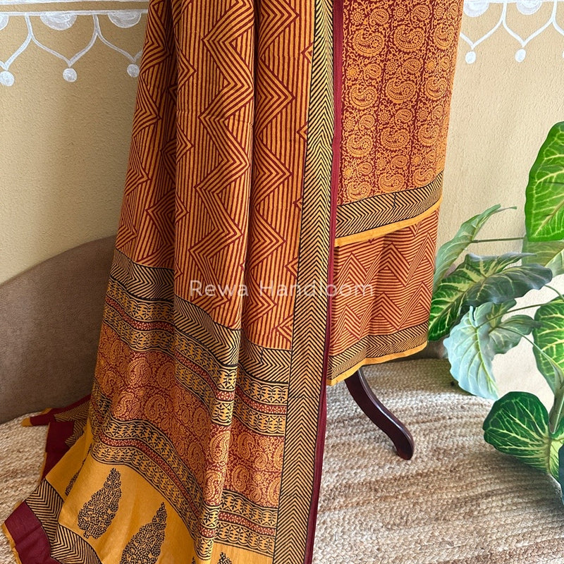 Mustard Yellow Bagh Print Cotton Suit BCSP079