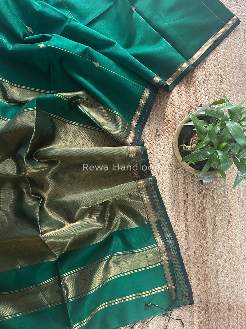 Green Zari Butti Maheshwari Saree SBS057