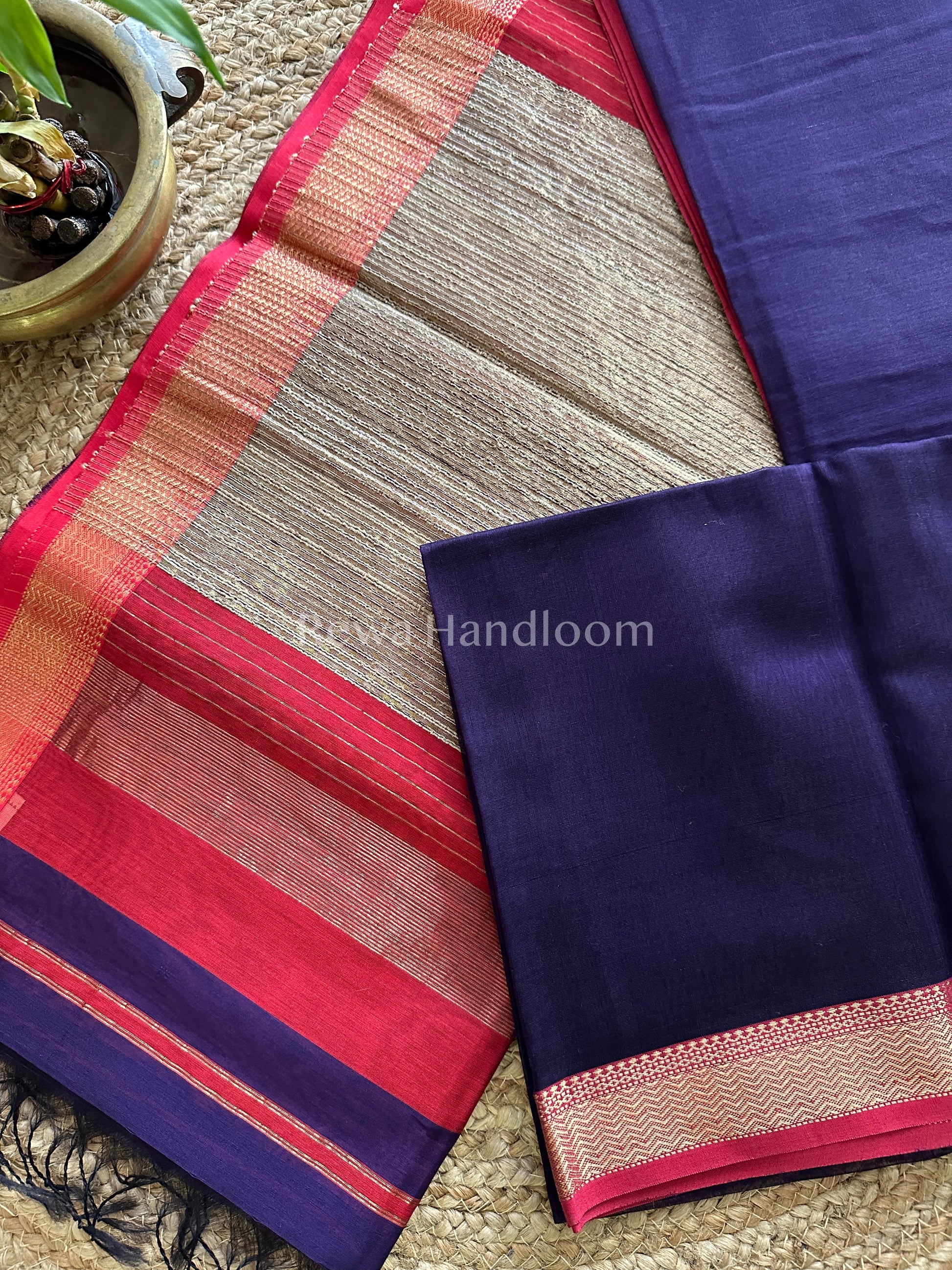 Maheshwari Navy Blue Rewa Border Saree GP02