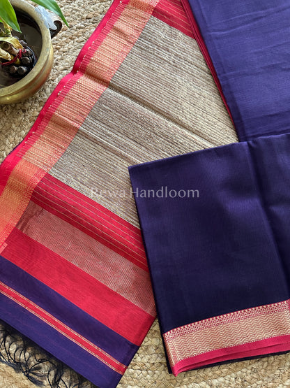 Maheshwari Navy Blue Rewa Border Saree GP02
